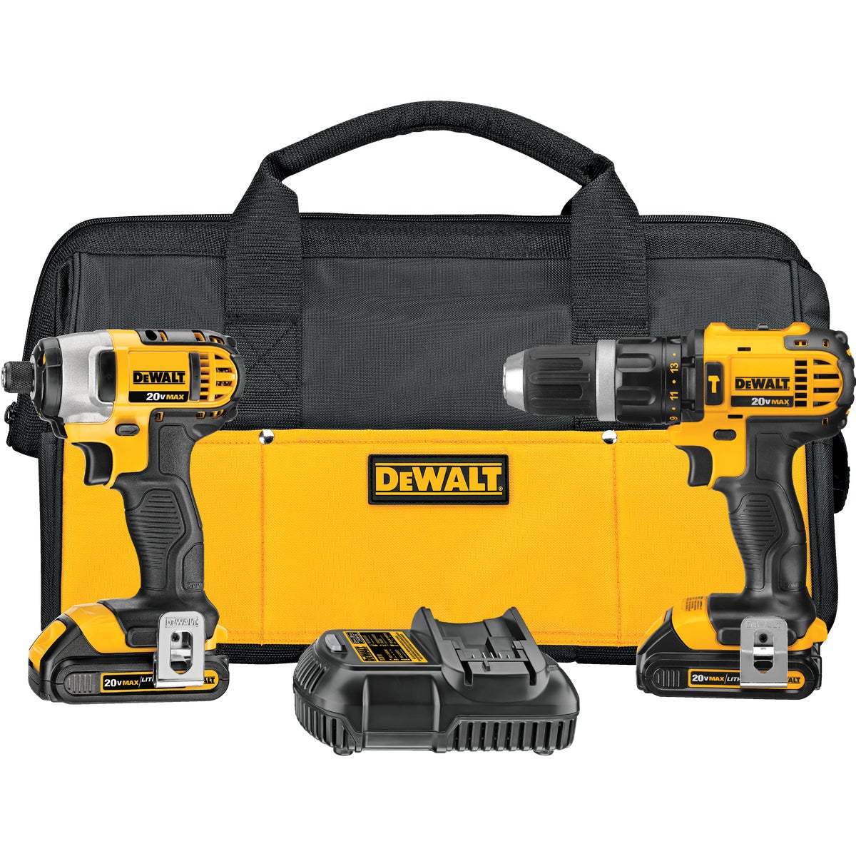 DeWalt 2-Tool 20 Volt MAX Lithium-Ion Compact Hammer Drill & Impact Driver Cordless Tool Combo Kit