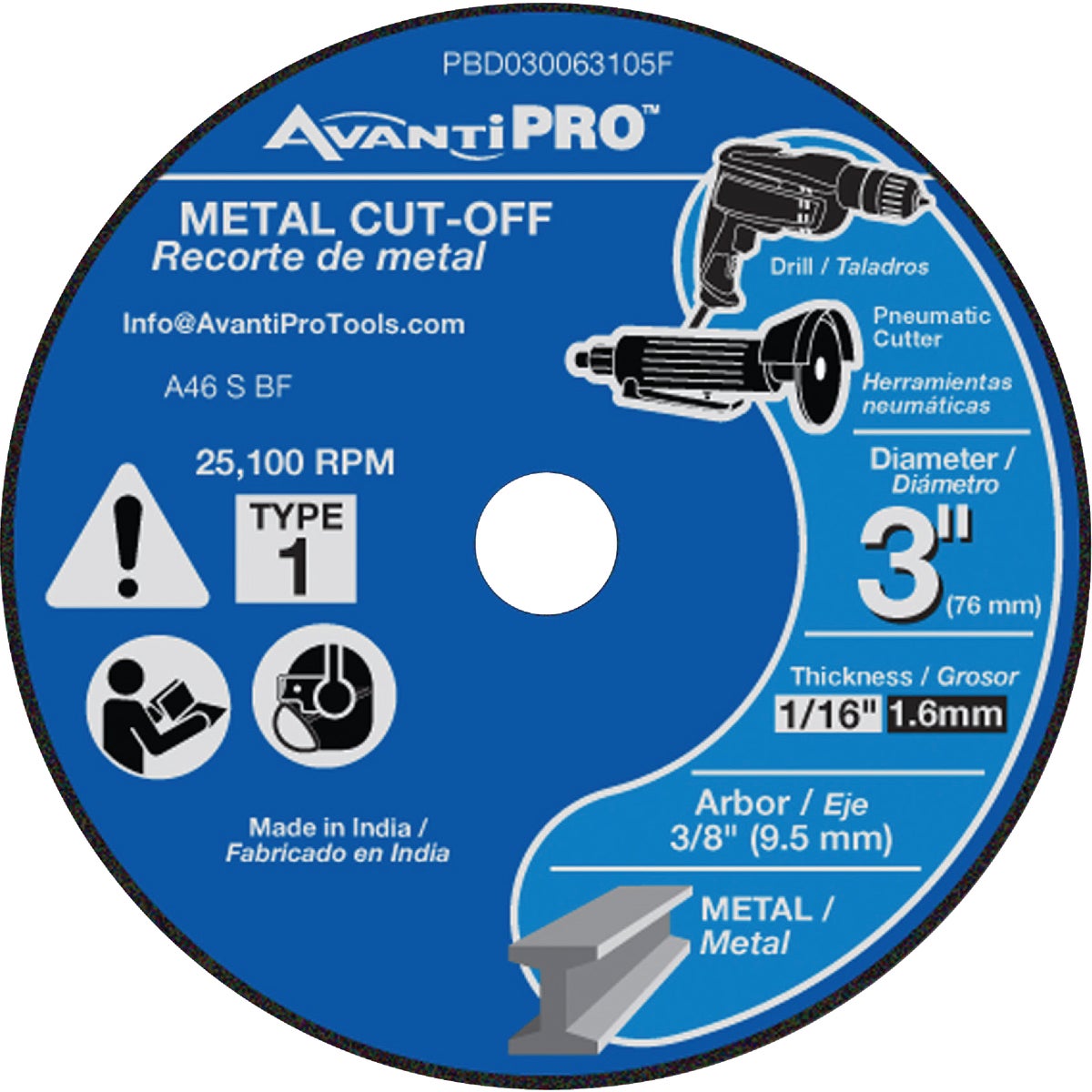 Avanti Pro Type 1 3 In. x 1/16 In. x 3/8 In. Metal Cut-Off Wheel