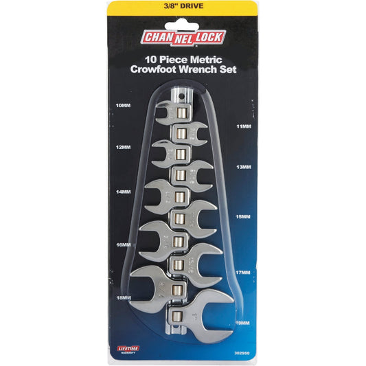 Channellock Metric 3/8 In. Drive Crowfoot Wrench Set (10-Piece)