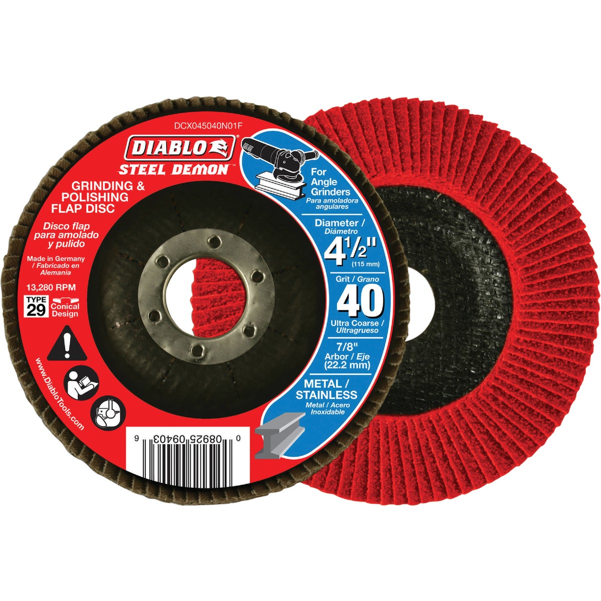 Diablo Steel Demon 4-1/2 In. x 7/8 In. 40-Grit Type 29 Angle Grinder Flap Disc