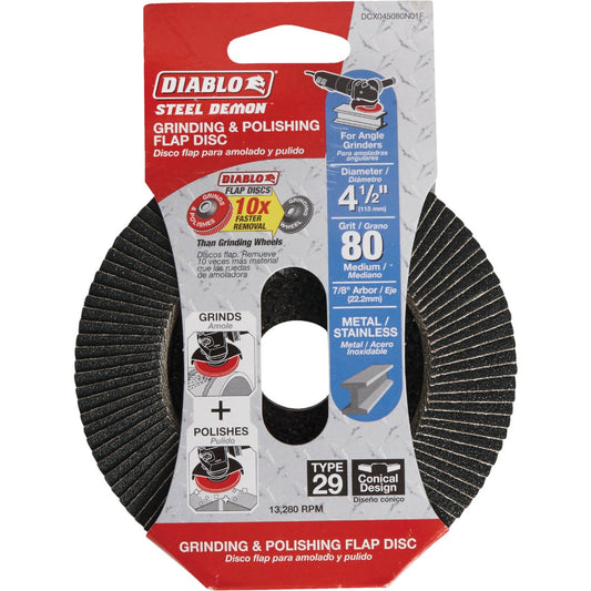 Diablo Steel Demon 4-1/2 In. x 7/8 In. 80-Grit Type 29 Angle Grinder Flap Disc