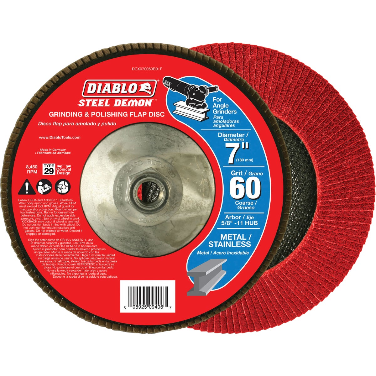 Diablo 7 In. x 5/8 In.-11 60-Grit Type 29 Steel Demon Angle Grinder Flap Disc with Hub