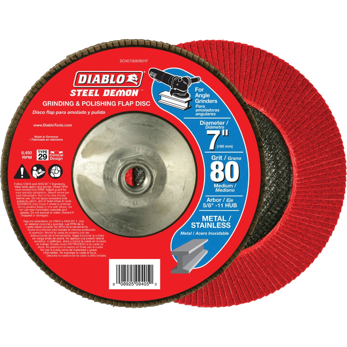 Diablo 7 In. x 5/8 In.-11 80-Grit Type 29 Steel Demon Angle Grinder Flap Disc with Hub