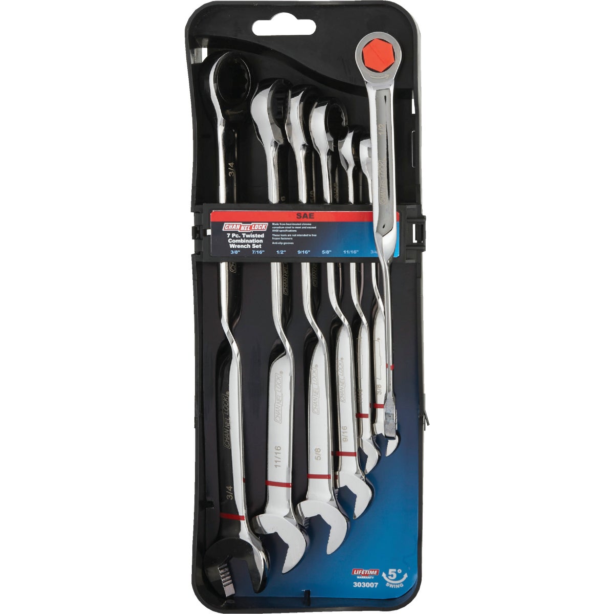 Channellock Standard 12-Point Twisted Ratcheting Combination Wrench Set (7-Piece)