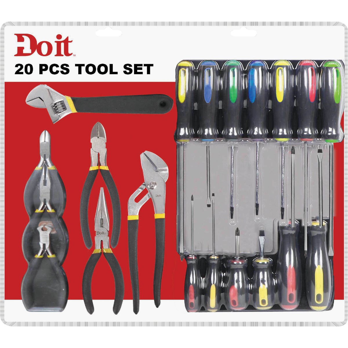 Do it Assorted Pliers, 8 In. Adjustable Wrench and 13-Piece Screwdriver Tool Set (20-Piece Total, No Case)