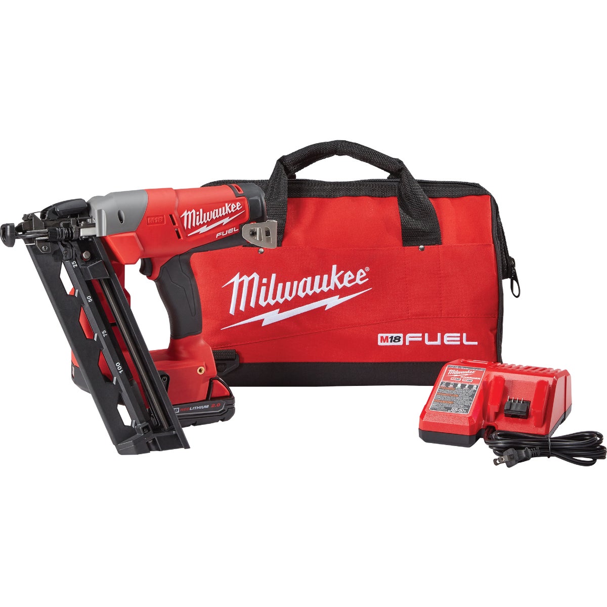 Milwaukee M18 FUEL 18 Volt Lithium-Ion Brushless 16-Gauge 2-1/2 In. Angled Cordless Finish Nailer Kit