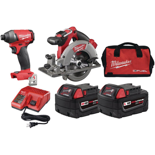 Milwaukee 2-Tool M18 FUEL Lithium-Ion Brushless Circular Saw & Impact Driver Cordless Tool Combo Kit