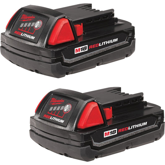 Milwaukee M18 REDLITHIUM 18 Volt Lithium-Ion 1.5 Ah Compact Tool Battery (2-Pack)