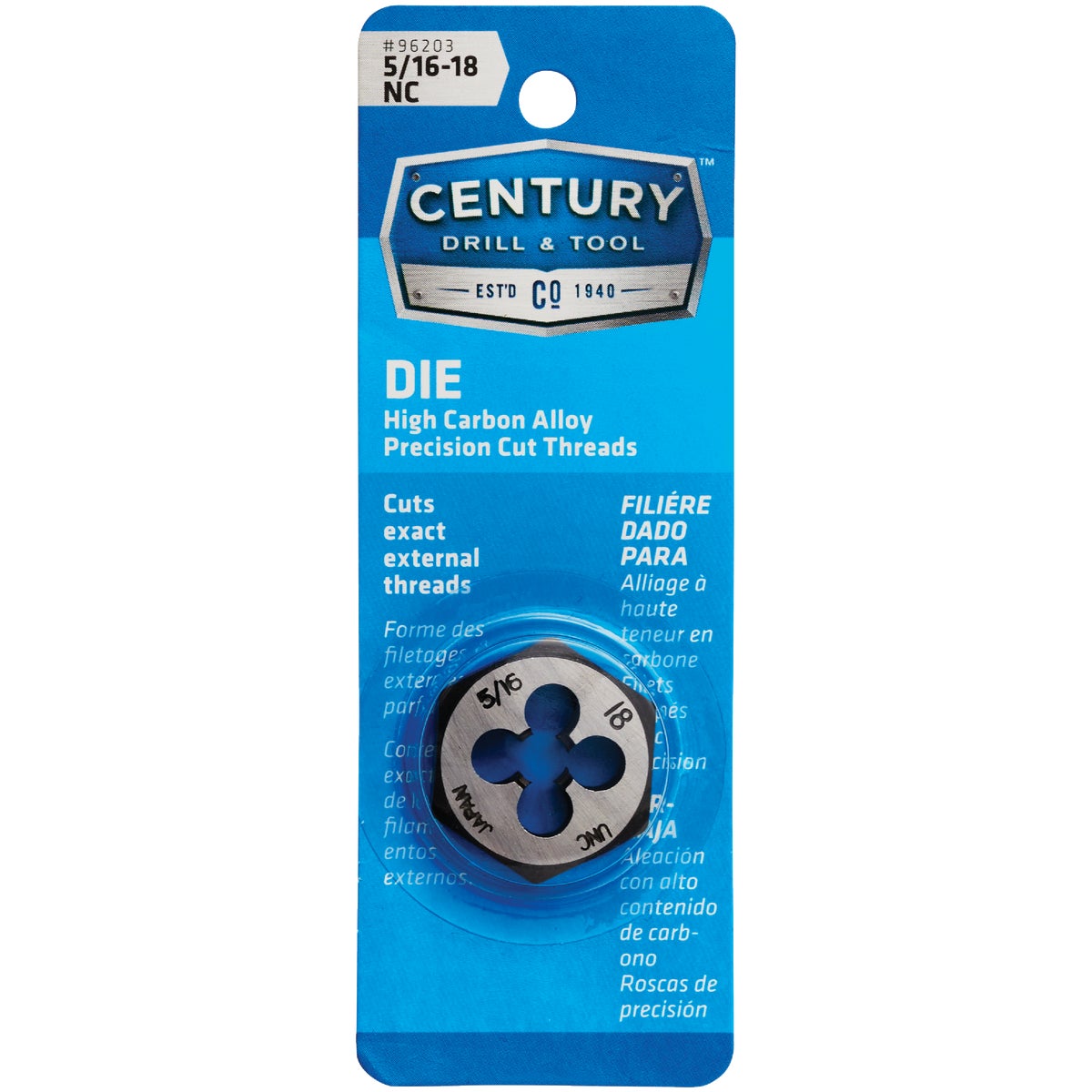 Century Drill & Tool 5/16-18 National Coarse 1 In. Across Flats Fractional Hexagon Die