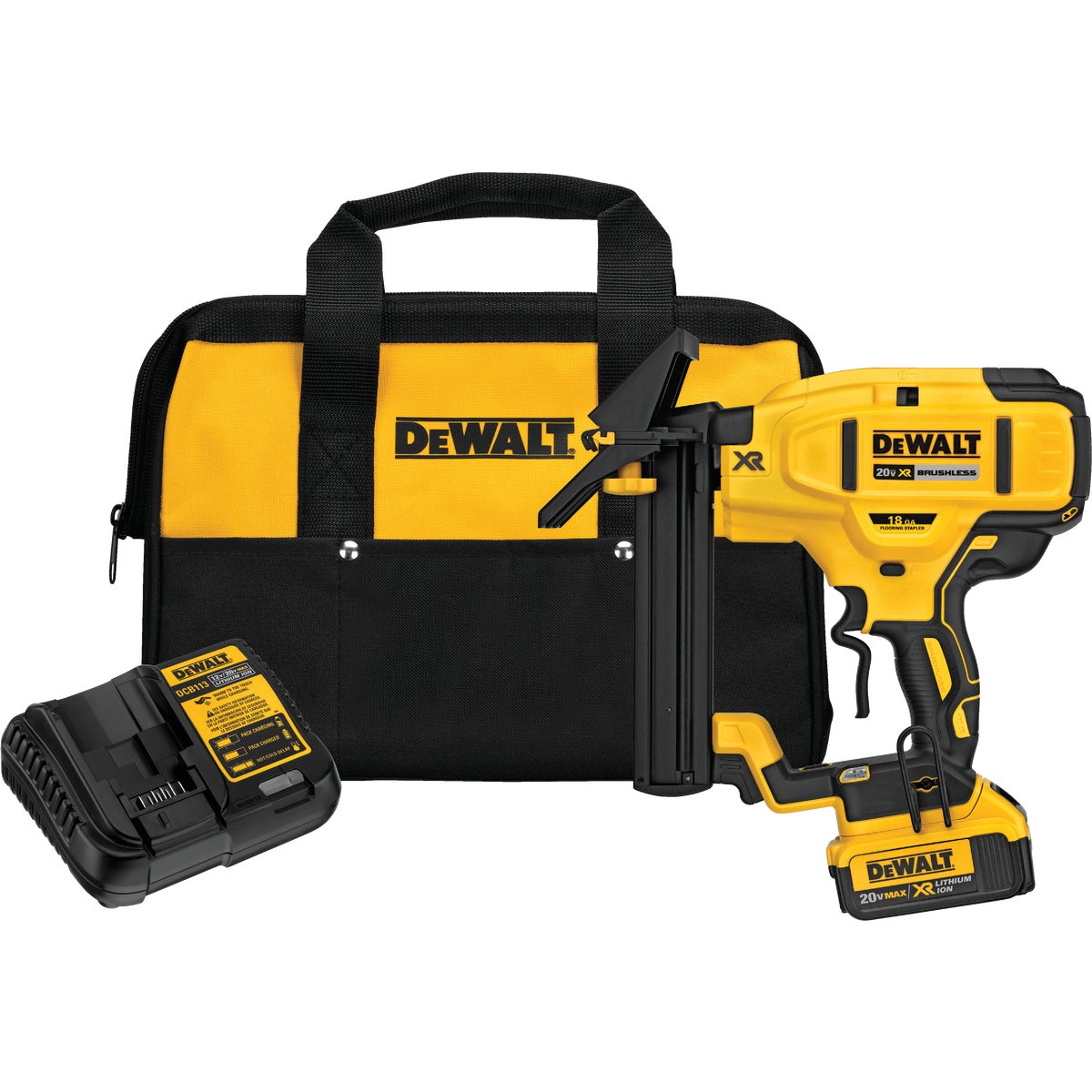 DeWalt 20 Volt MAX XR Lithium-Ion Brushless 18-Gauge 1/4 In. Crown 1-1/2 In. Cordless Floor Stapler Kit