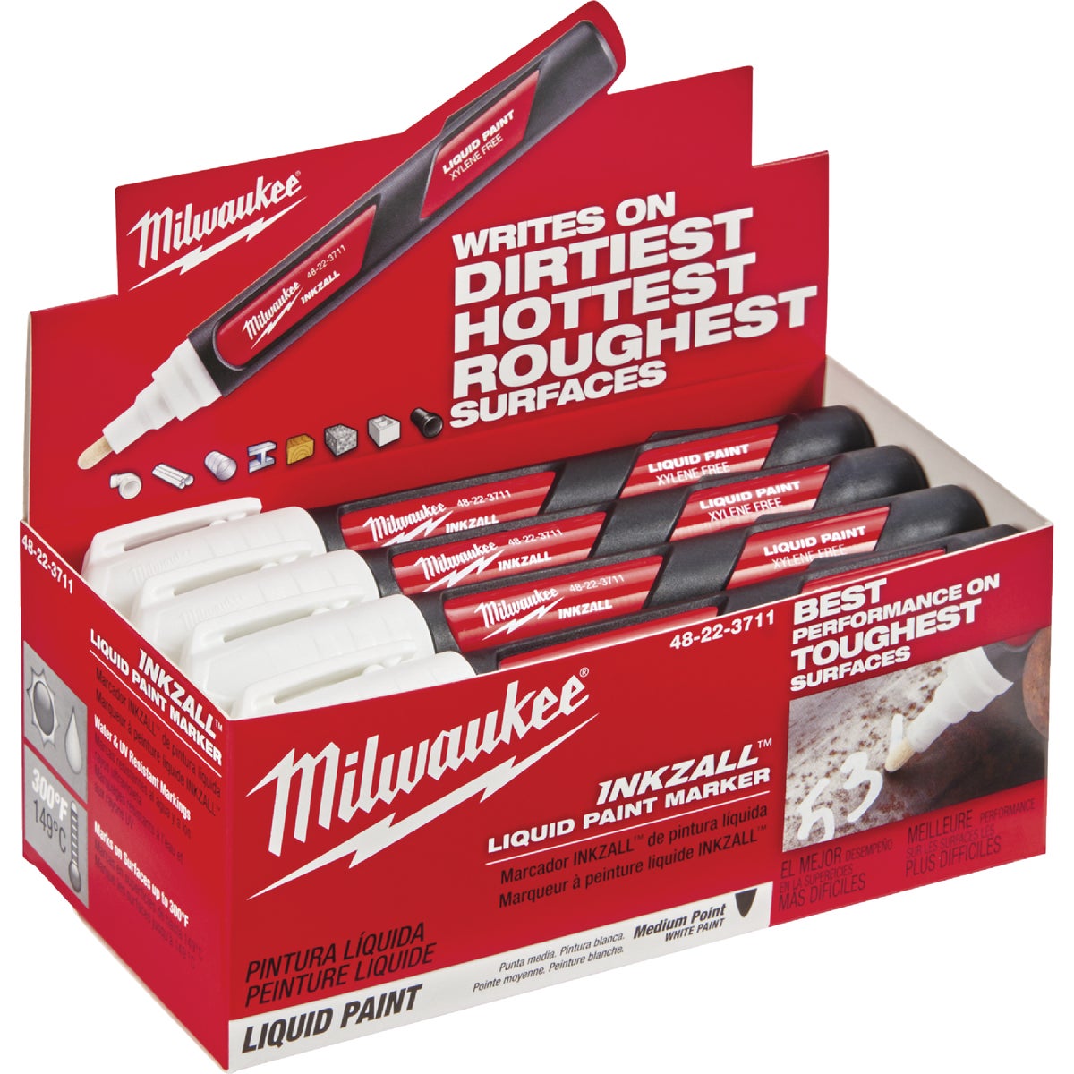 Milwaukee INKZALL Nib Point White Liquid Paint Job Site Marker