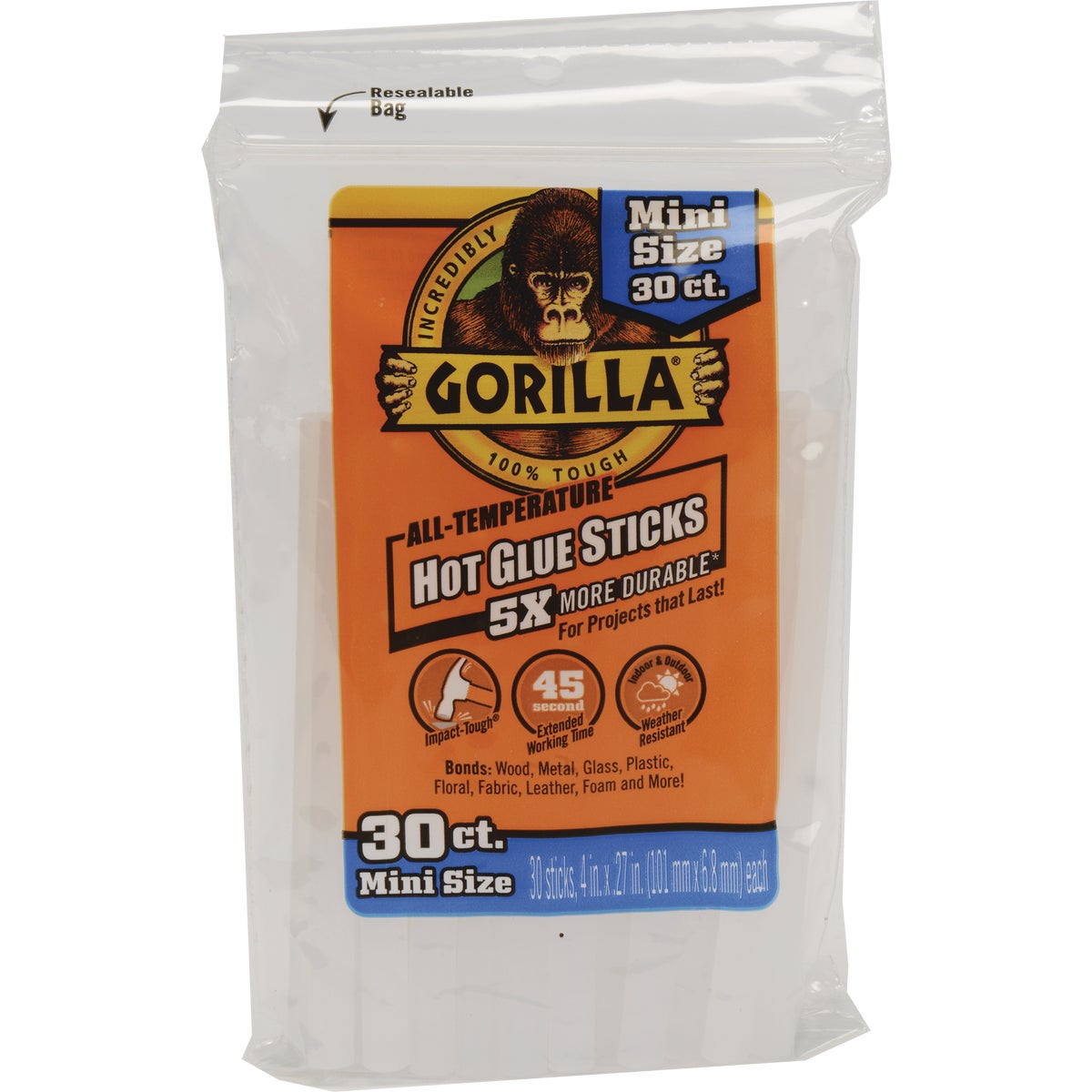 Gorilla 4 In. Mini Clear Hot Melt Glue (30-Pack)