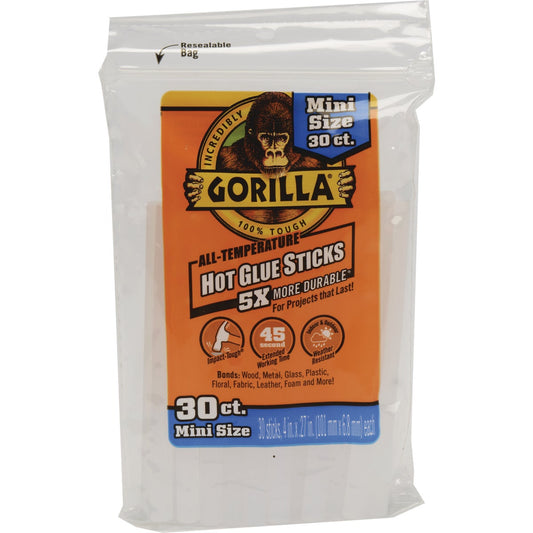 Gorilla 4 In. Mini Clear Hot Melt Glue (30-Pack)