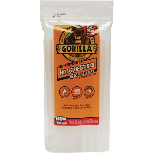 Gorilla 8 In. Standard Clear Hot Melt Glue (20-Pack)