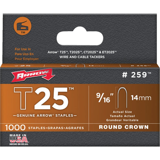 Arrow T25 Round Crown Cable Staple, 9/16 In. (1100-Pack)