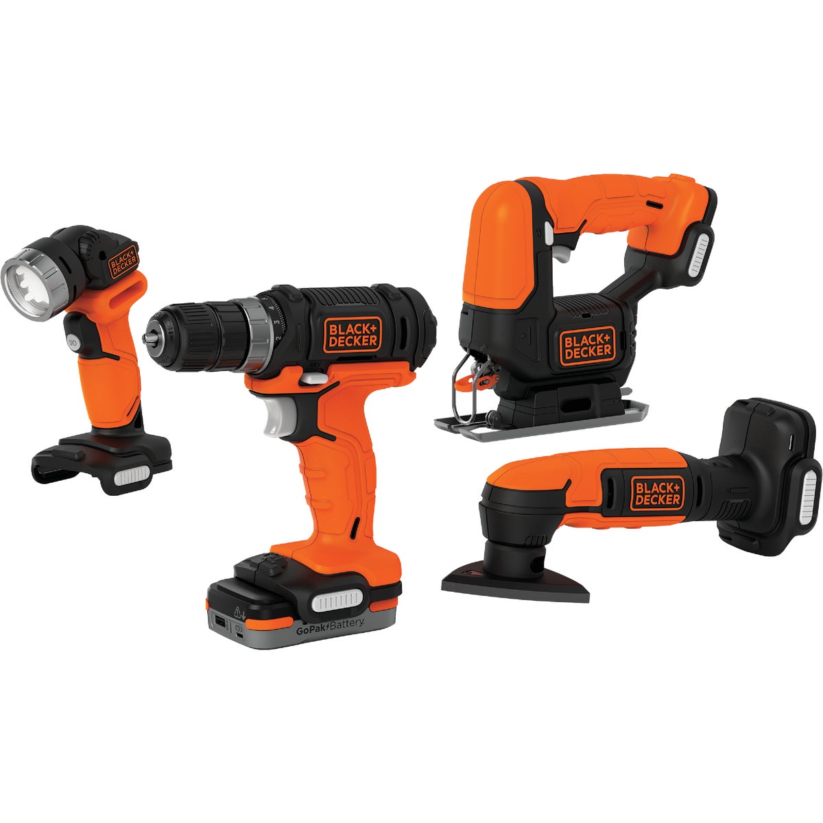 Black & Decker 4-Tool 12 Volt MAX Lithium-Ion Drill/Driver, Jig Saw, Detail Sander & Work Light GoPak Cordless Tool Combo Kit