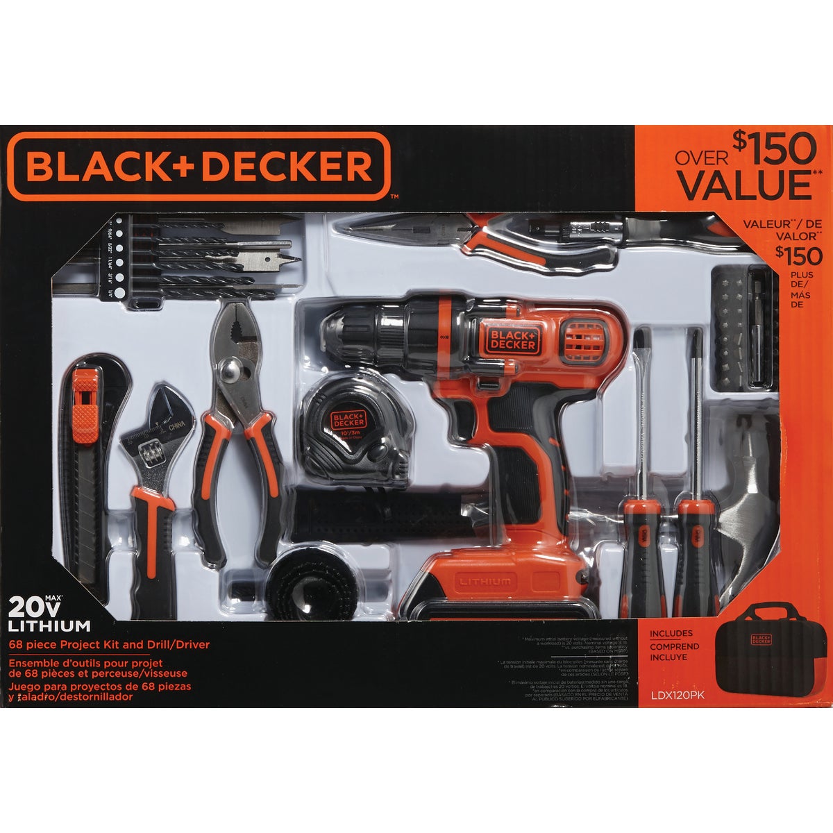 Black & Decker 20 Volt MAX Lithium-Ion 3/8 In. Cordless Drill Project Kit (68-Piece)