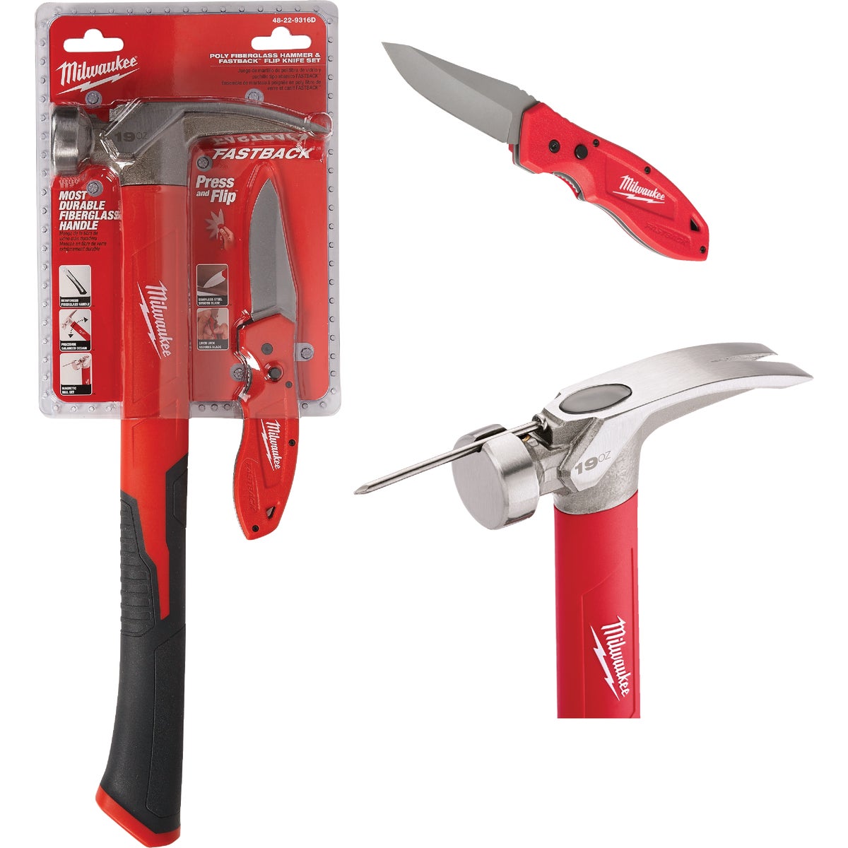 Milwaukee 19 Oz. Claw Hammer and FASTBACK Pocket Knife Combo Tool Set (2-Piece)