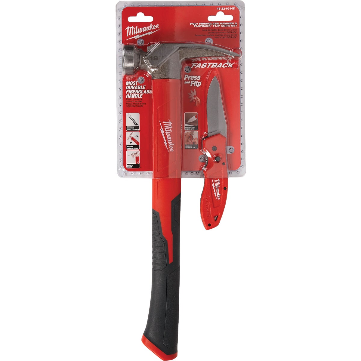 Milwaukee 19 Oz. Claw Hammer and FASTBACK Pocket Knife Combo Tool Set (2-Piece)