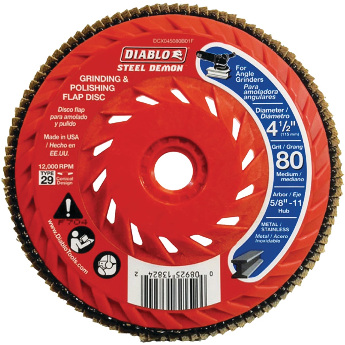 Diablo Steel Demon 4-1/2 In. x 5/8 In.-11 80-Grit Type 29 Angle Grinder Flap Disc with Hub