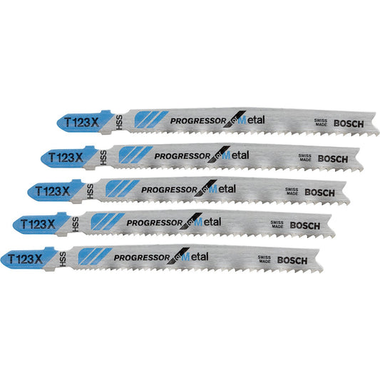 Bosch T-Shank 4 In. x 10-24 TPI High Speed Steel Jig Saw Blade, Progressor for Metal (5-Pack)