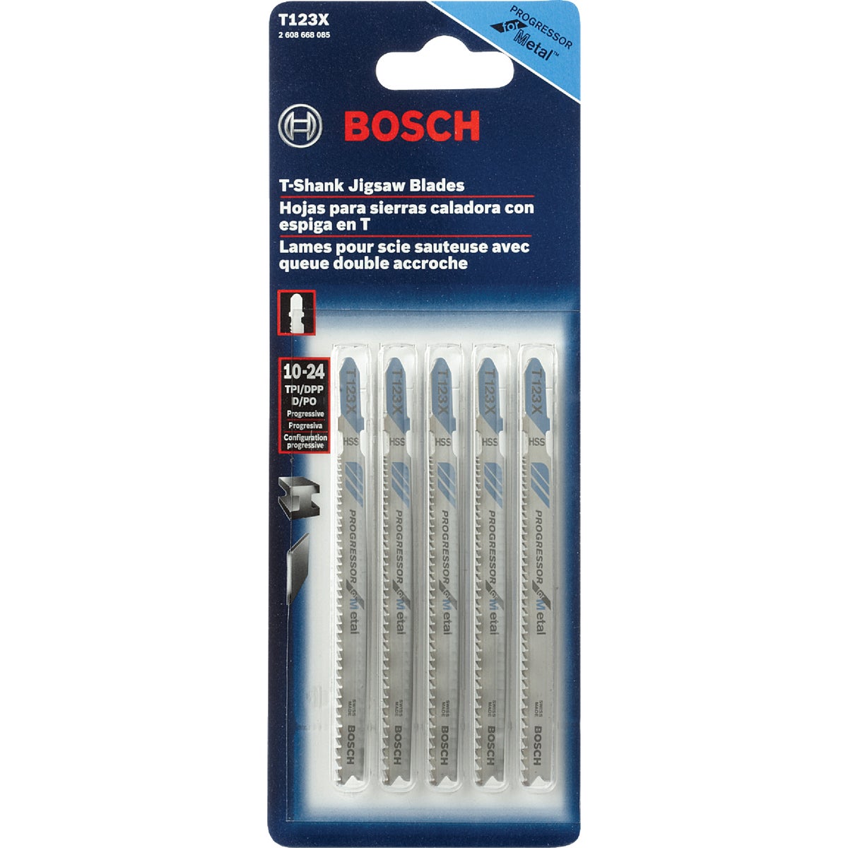 Bosch T-Shank 4 In. x 10-24 TPI High Speed Steel Jig Saw Blade, Progressor for Metal (5-Pack)