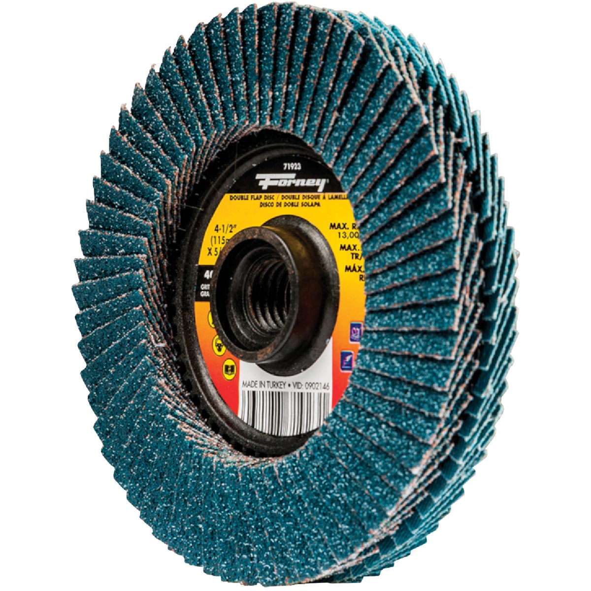 Forney 4-1/2 In. x 5/8 In.-11 Spin-On 40/80-Grit Type 29 Double-Sided Angle Grinder Flap Disc