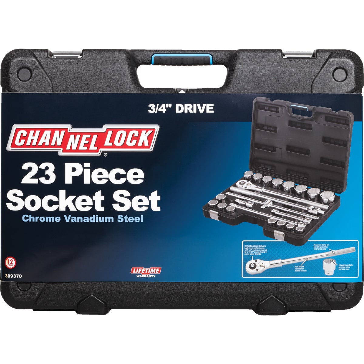 Channellock Standard 3/4 In. Drive 12-Point Shallow Ratchet & Socket Set (23-Piece)