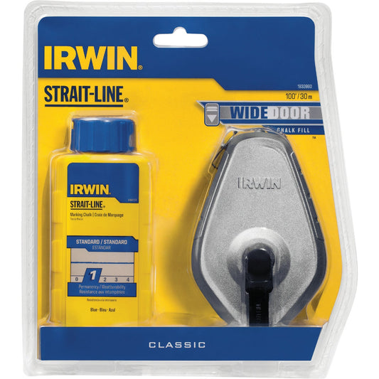 Irwin STRAIT-LINE 100 Ft. Classic Chalk Line Reel and Chalk, Blue