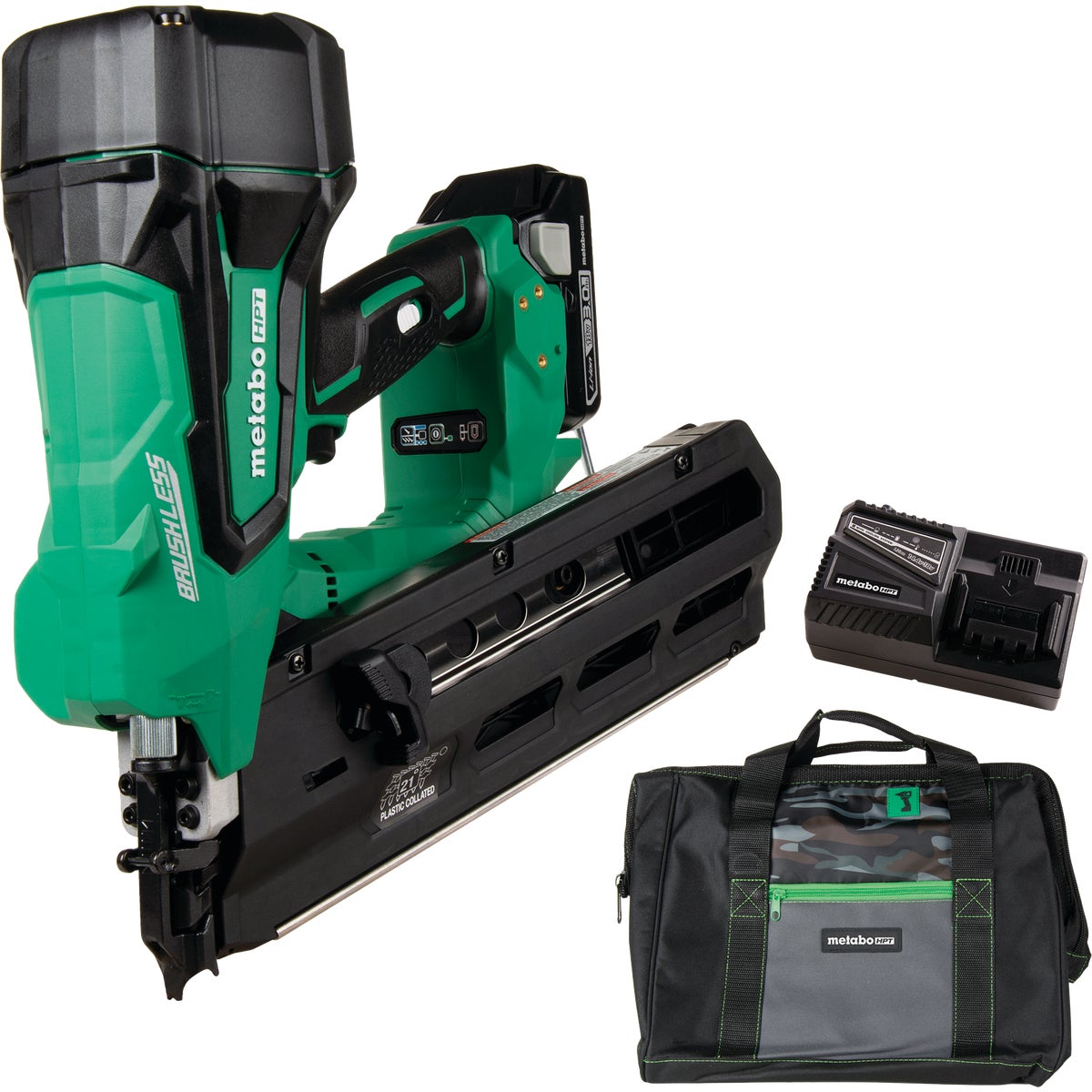 Metabo HPT 18V Lithium-Ion Brushless 21 Degree Plastic Collated Cordless Framing Nailer Kit