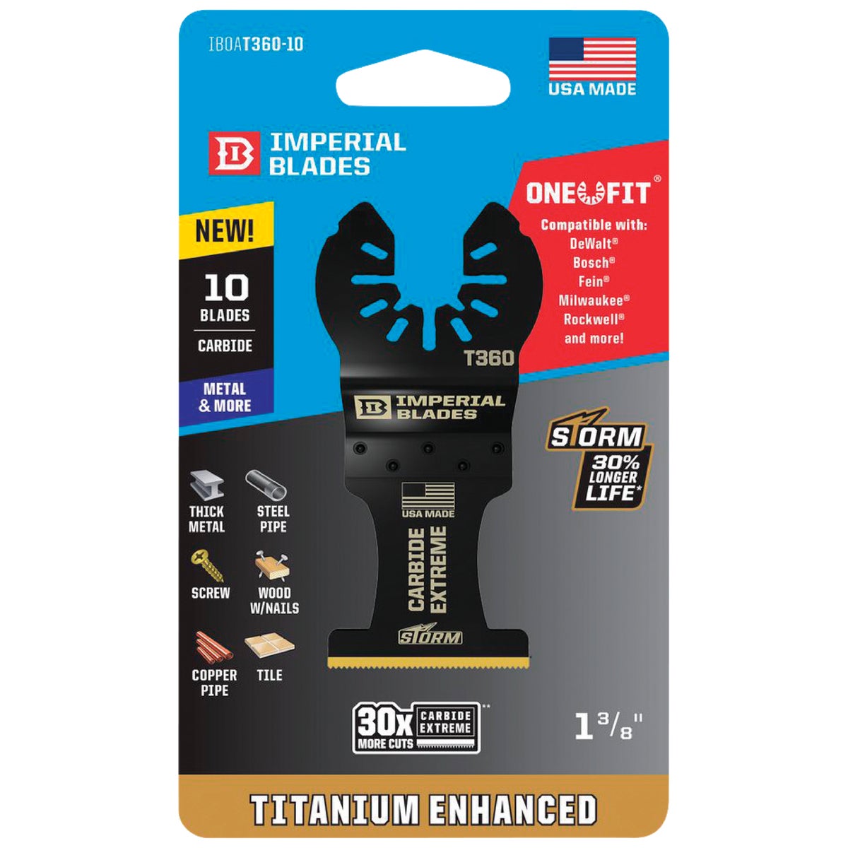 Imperial Blades ONE FIT 1-3/8 In. Titanium STORM Carbide Extreme Metal Cutting Oscillating Blade (10-Pack)