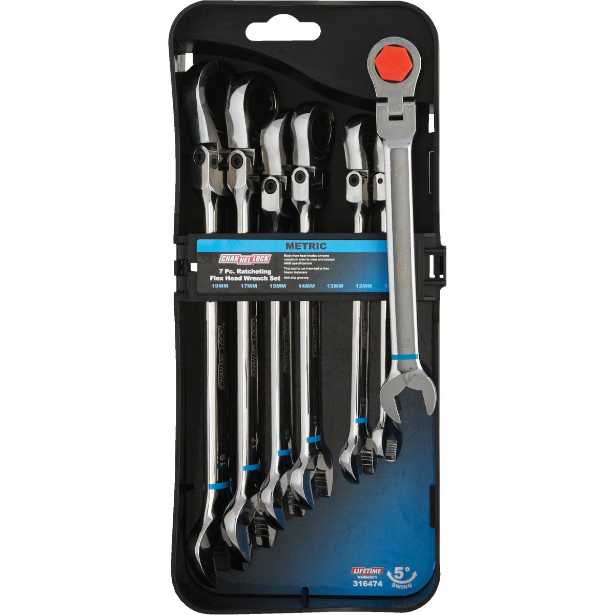 Channellock Metric 12-Point Flex Head Ratcheting Combination Wrench Set (7-Piece)