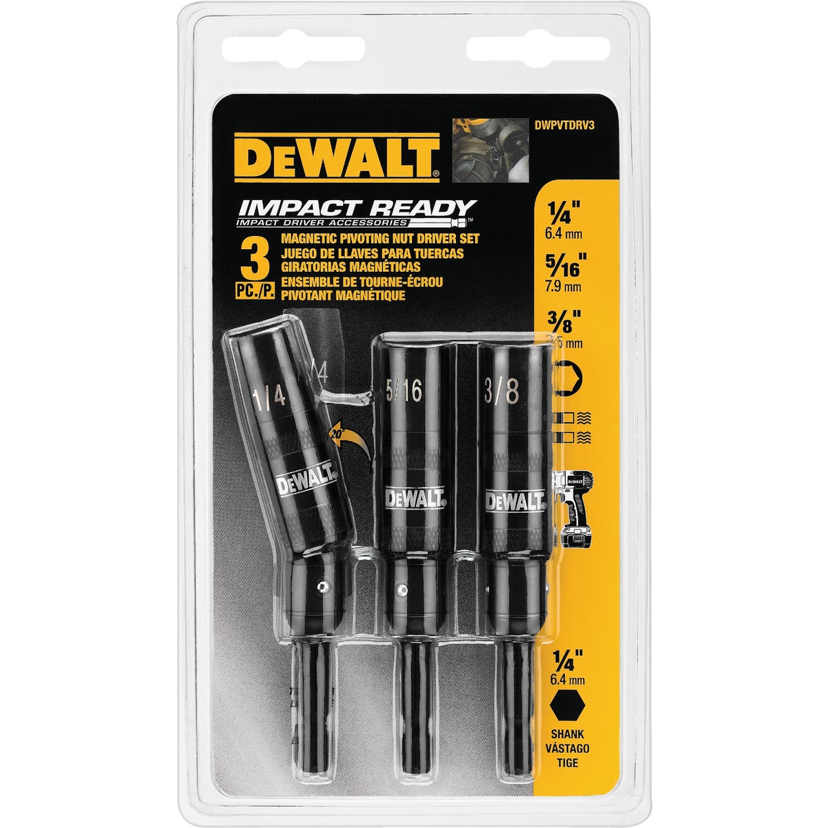 DeWalt Impact Ready Magnetic Pivoting Bit Holder Set (3-Piece)