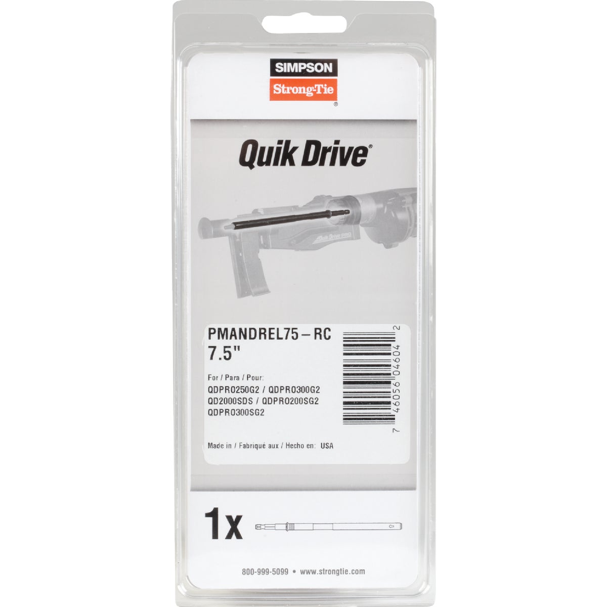 Quik Drive 1/4 In. W. x  7-1/2 In. L. Mandrel