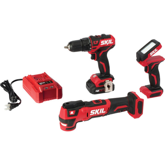 SKIL 3-Tool PWRCore 12 Volt Lithium-Ion Brushless Drill/Driver, Multi-Tool & Area Light Cordless Tool Combo Kit