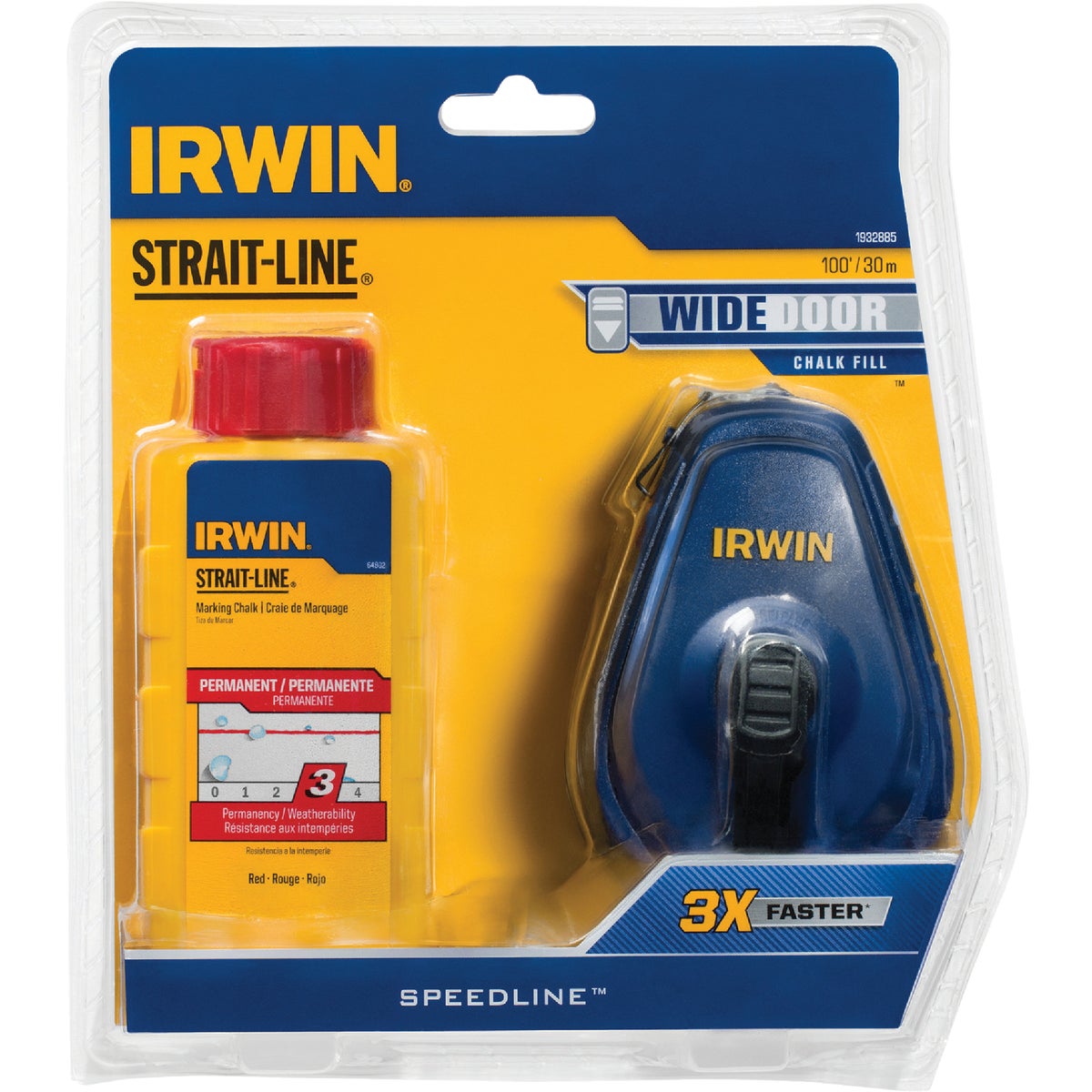 Irwin STRAIT-LINE Speed-Line 100 Ft. Chalk Line Reel and Chalk, Red