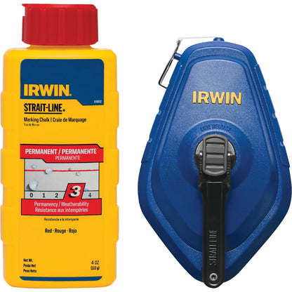 Irwin STRAIT-LINE Speed-Line 100 Ft. Chalk Line Reel and Chalk, Red