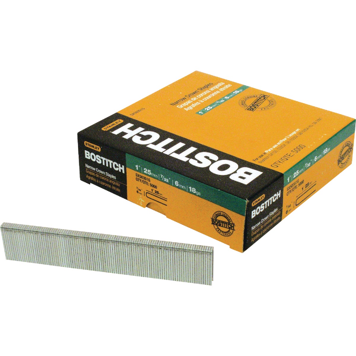 Bostitch 18-Gauge Galvanized Narrow Crown Finish Staple, 7/32 In. x 7/8 In. (5000 Ct.)