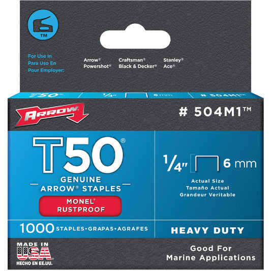 Arrow T50 Heavy-Duty Monel Staple, 1/4 In. (1000-Pack)