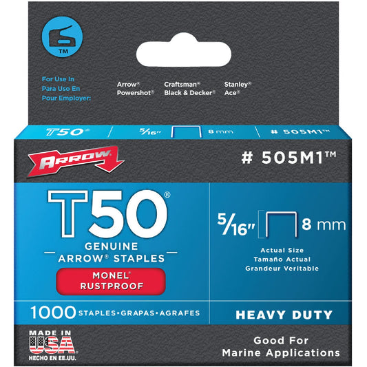 Arrow T50 Heavy-Duty Monel Staple, 5/16 In. (1000-Pack)