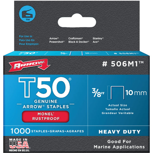 Arrow T50 Heavy-Duty Monel Staple, 3/8 In. (1000-Pack)