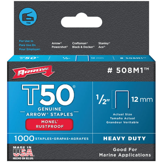 Arrow T50 Heavy-Duty Monel Staple, 1/2 In. (1000-Pack)