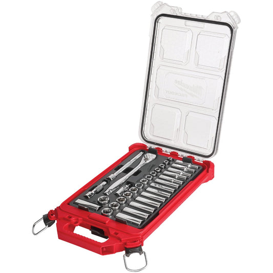 Milwaukee Metric 3/8 In. Drive 6-Point Ratchet & Socket Set w/PACKOUT Organizer (32-Piece)