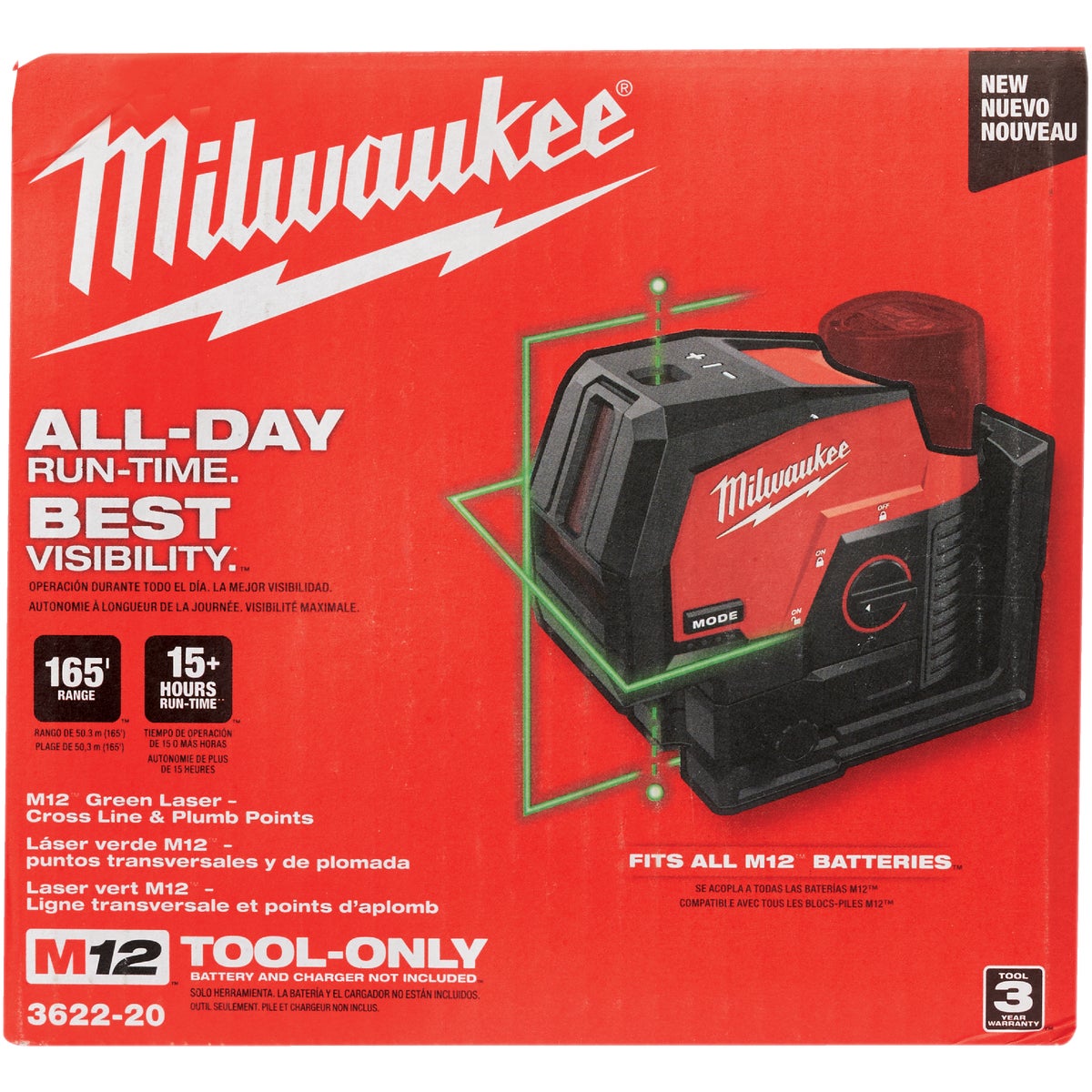 Milwaukee M12 Green Cross Line & Plumb Points Laser (Bare Tool)