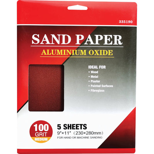 Boss General Purpose 9 In. x 11 In. 100 Grit Medium Sandpaper (5-Pack)