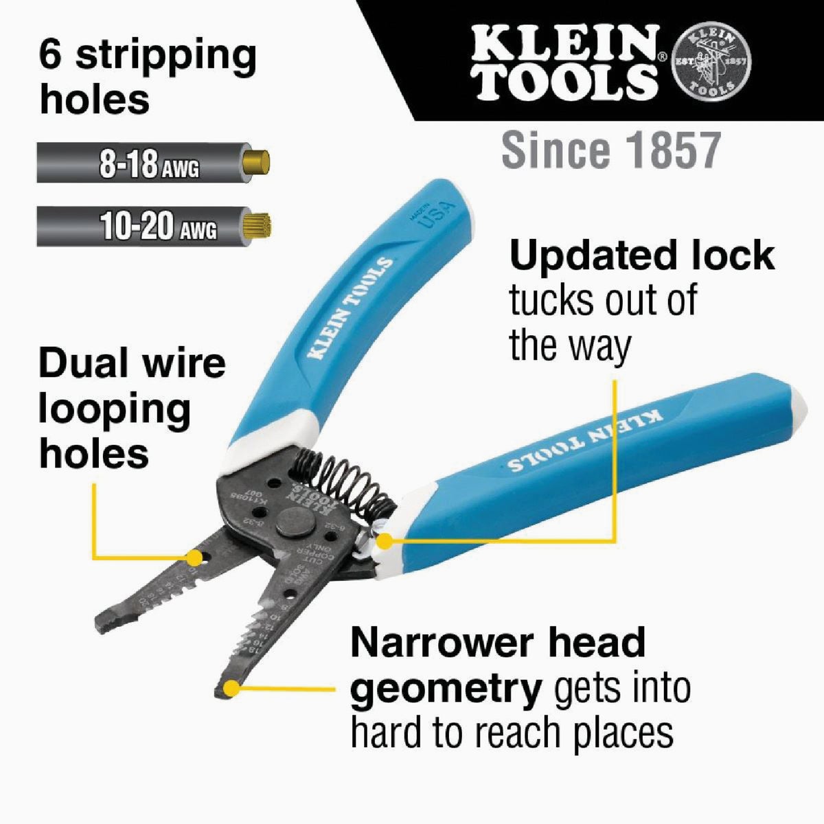 Klein 7.4 In. 8 to 18 AWG Solid, 10 to 20 Stranded Wire Stripper