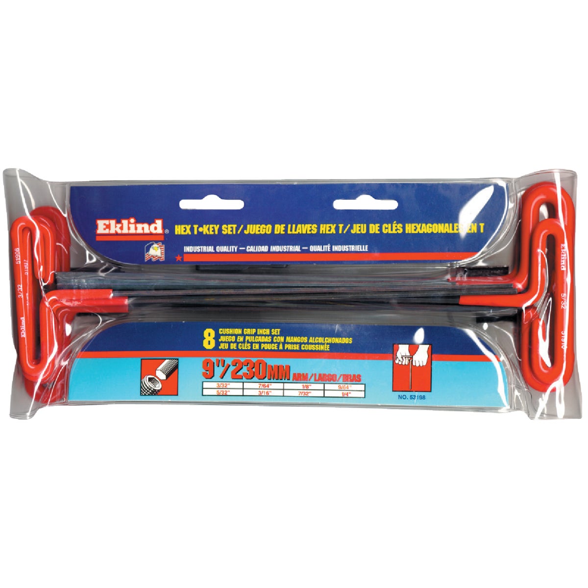 Eklind Standard 9 In. Arm Cushion Grip T-Handle Hex Key Set, 8-Piece