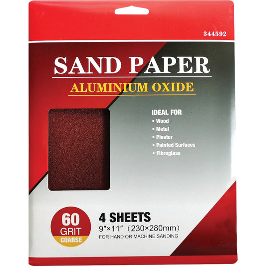 Boss General Purpose 9 In. x 11 In. 60 Grit Coarse Sandpaper (4-Pack)