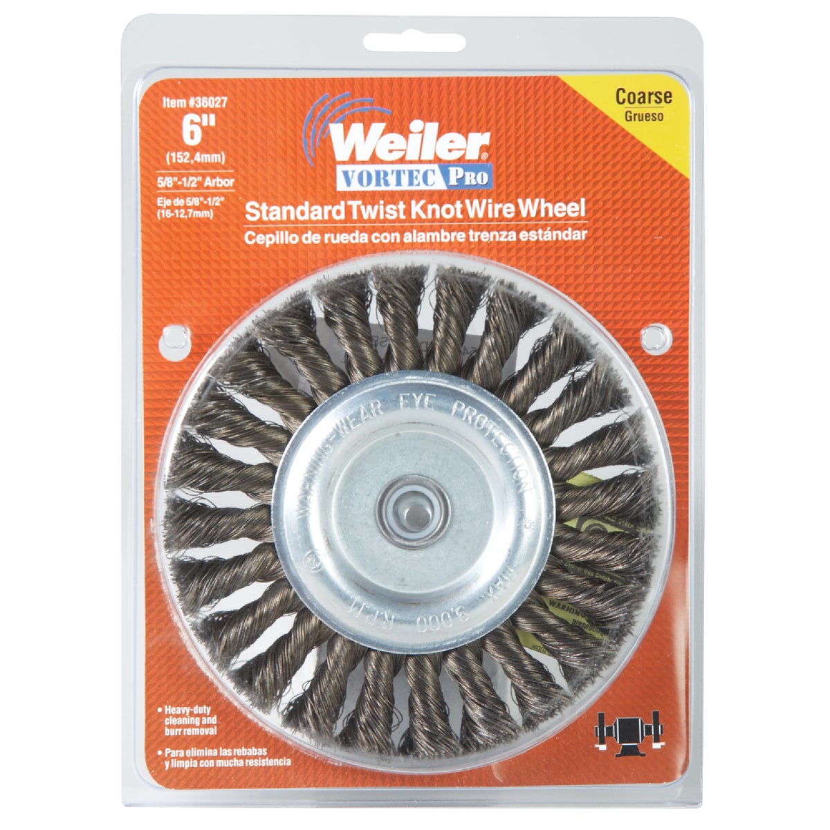 Weiler Vortec 6 In. Twisted, Coarse to 1/2 In. Bench Grinder Wire Wheel