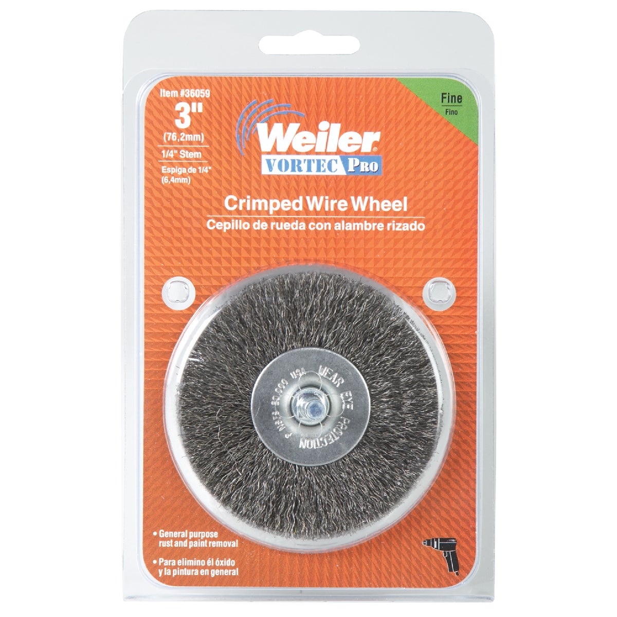 Weiler Vortec 3 In. Crimped, Fine Drill-Mounted Wire Brush